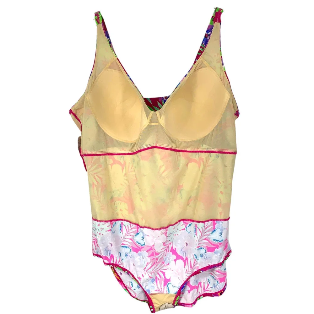 Swimsuits For All Plus Sz 34 Tummy Control Sarong Front Floral 1 Piece Swimsuit